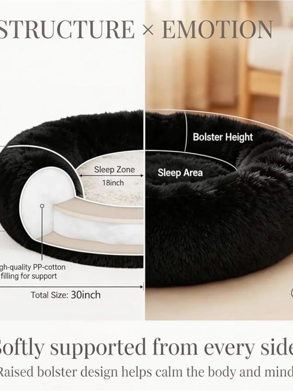 Plush Donut Dog Bed - Black